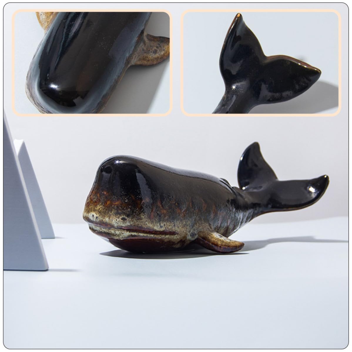 Statuetta Balena Decorativa Nera in Ceramica, 1 Pezzo | Design Creativo Simulato, Superficie Liscia, Posa Stabile per Arredo Casa e Mobili