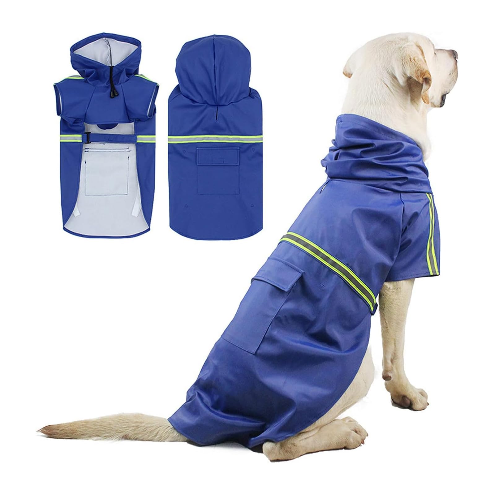 PETCUTE Imperméable pour Chien,Veste de Pluie pour Chien avec Capuchon,100% étanche et Coupe-Vent Manteau Imperméable pour Chiens avec des Bandes Réfléchissantes,Trou pour Harnais,Lavable en Machine