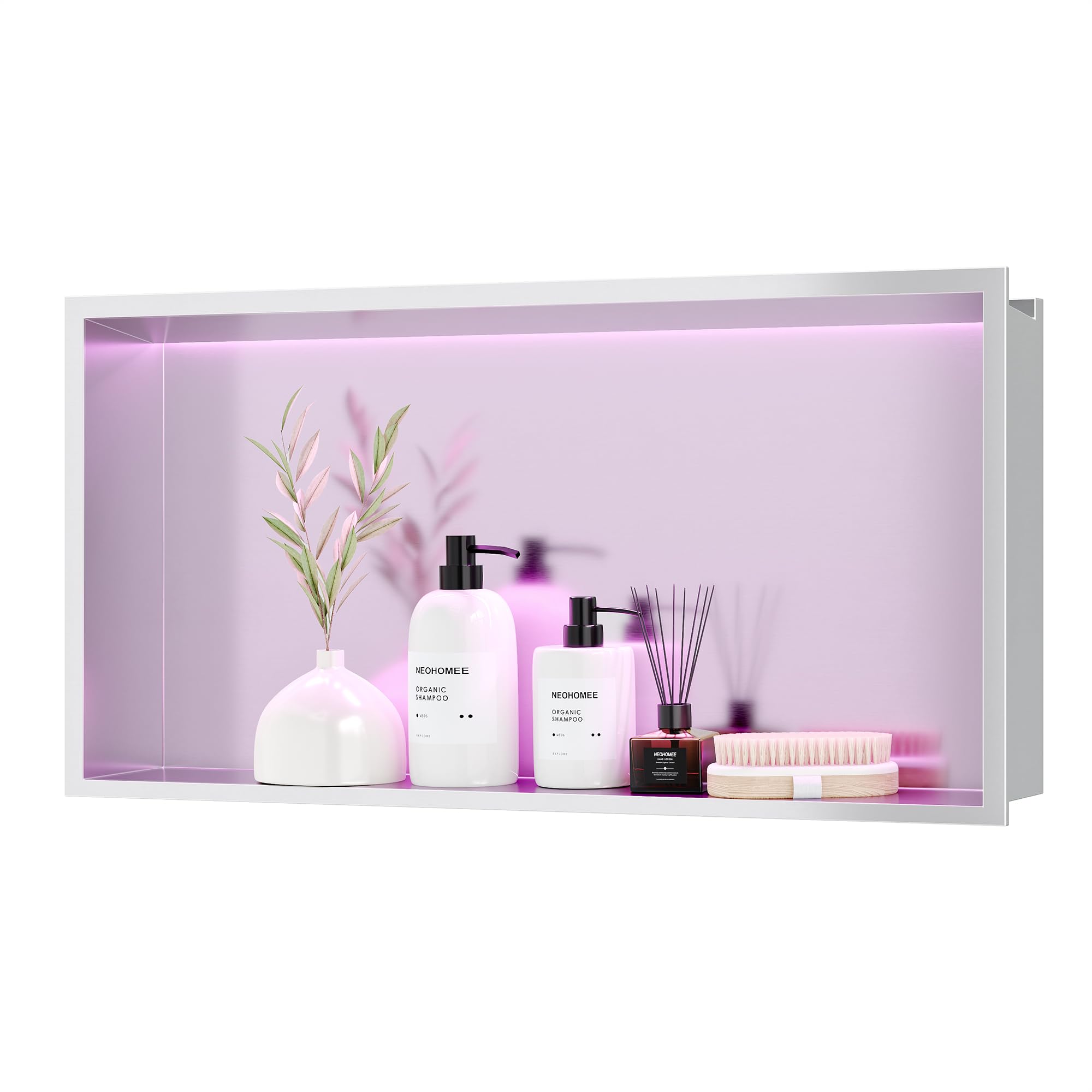 rgb led light shower niche, brushed 24x12 in stainless steel wall niche with remote control, waterproof no tile needed wall niche for bathroom storage built-in installation
