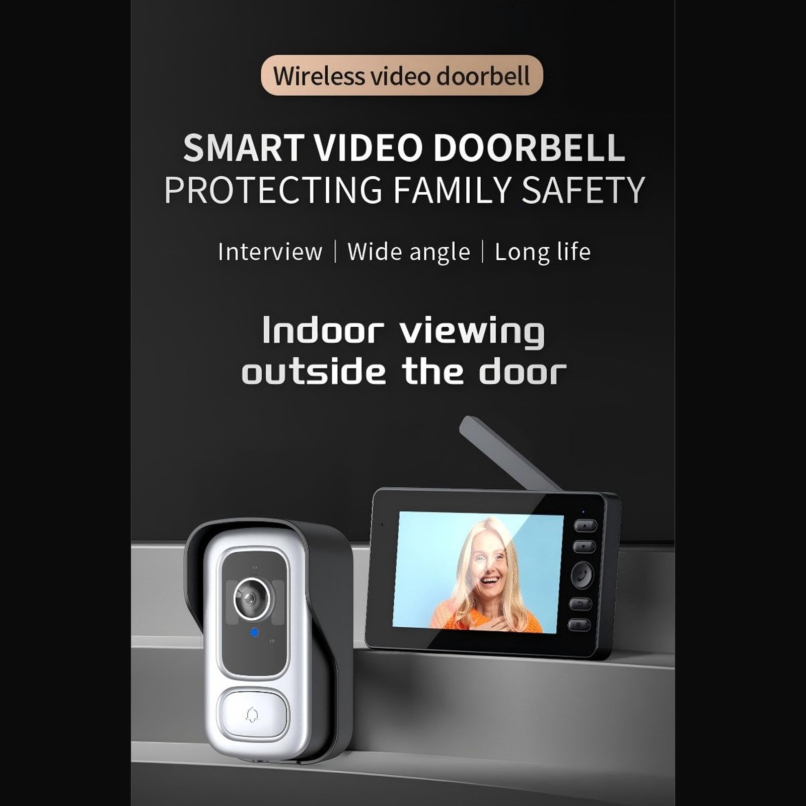 Cuifati Timbre con Video Inalámbrico, 1080P HD 110° Gran Angular Timbre con Video WiFi Inteligente, System de Intercomunicación con Videoportero Inalámbrico con Pantalla de 4.3 "para
