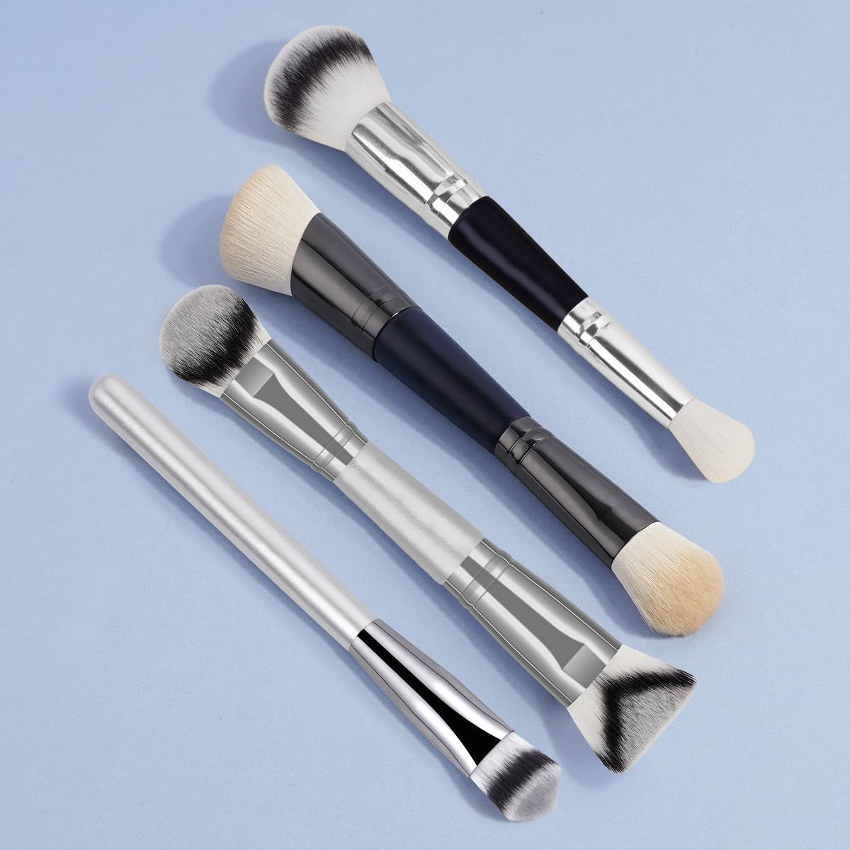 4-piece Makeup Brush Set Ultra-soft Dense Does Not Absorb Powder Suitable for Foundation Blush Concealer Contour Blending for Beginners(Black & Silver)