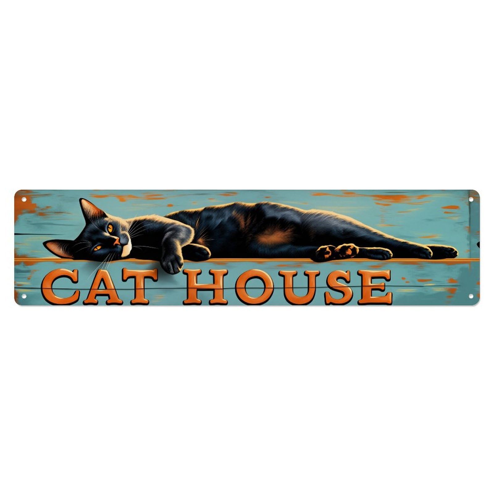 Gentinap Vintage Cat House Sign Art Print Tin Sign Metal Sign Home Bar Garden Wall Decor Metal Poster 4X16 Inch