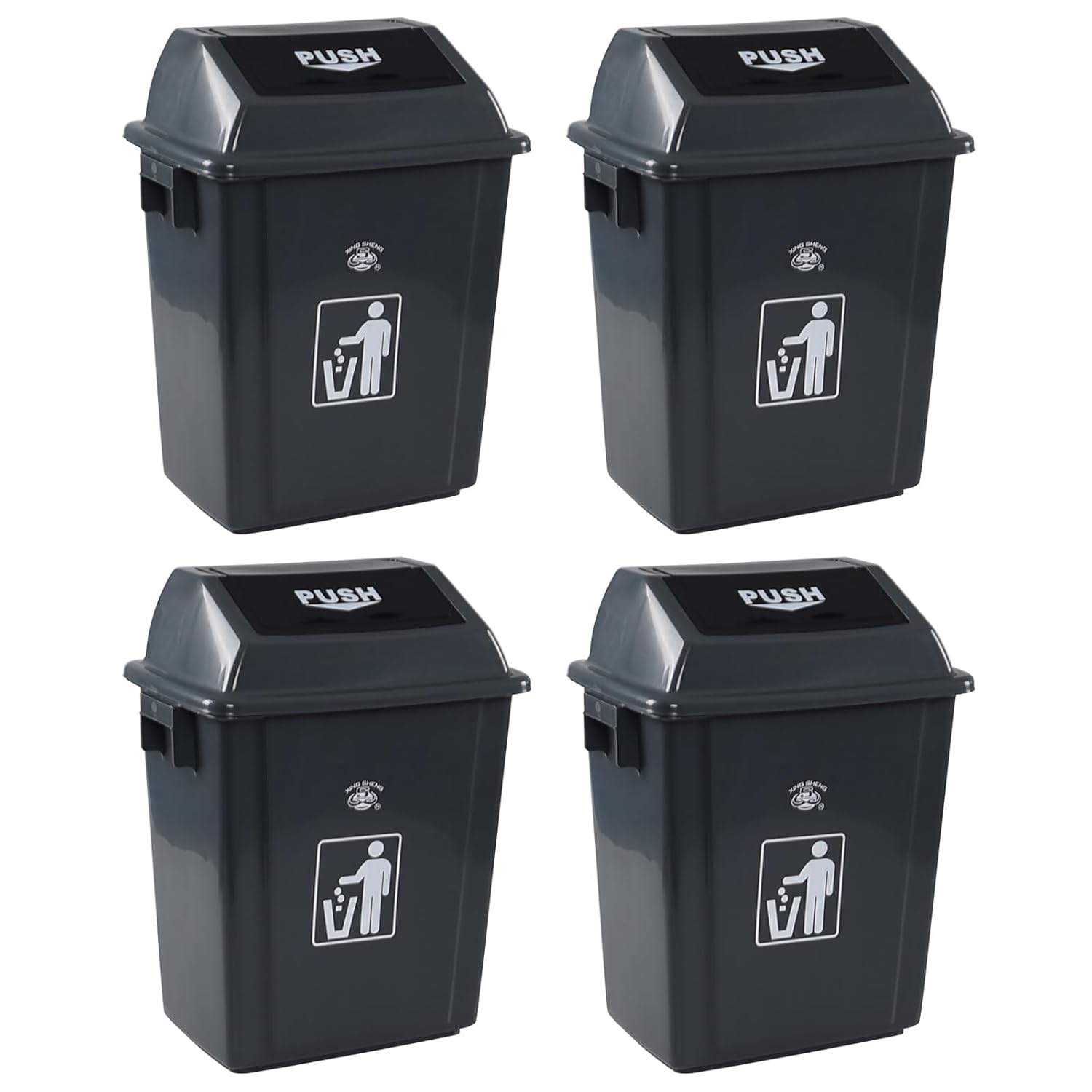 6 Gallon Plastic Swing Top Garbage Can, 4 Pack Kitchen Trash Bins with Swing Lid, Gray