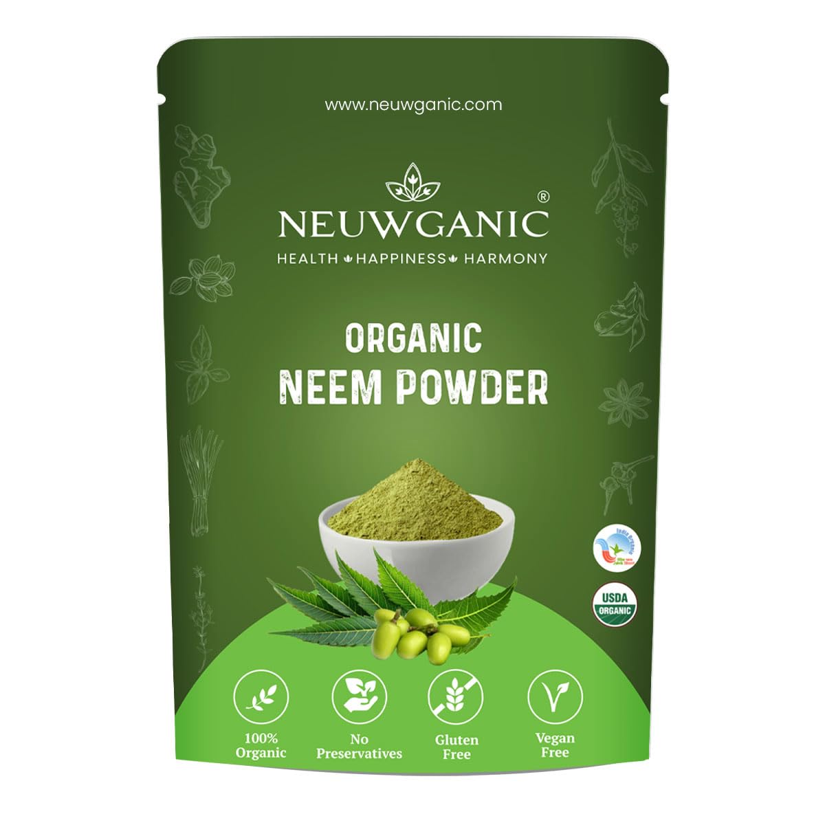 Neuwganic - Organic Neem Leaf Powder - Neem Powder for Face Pack, Eating, Hair & Skin Care - 200 Gm - Pack of 1