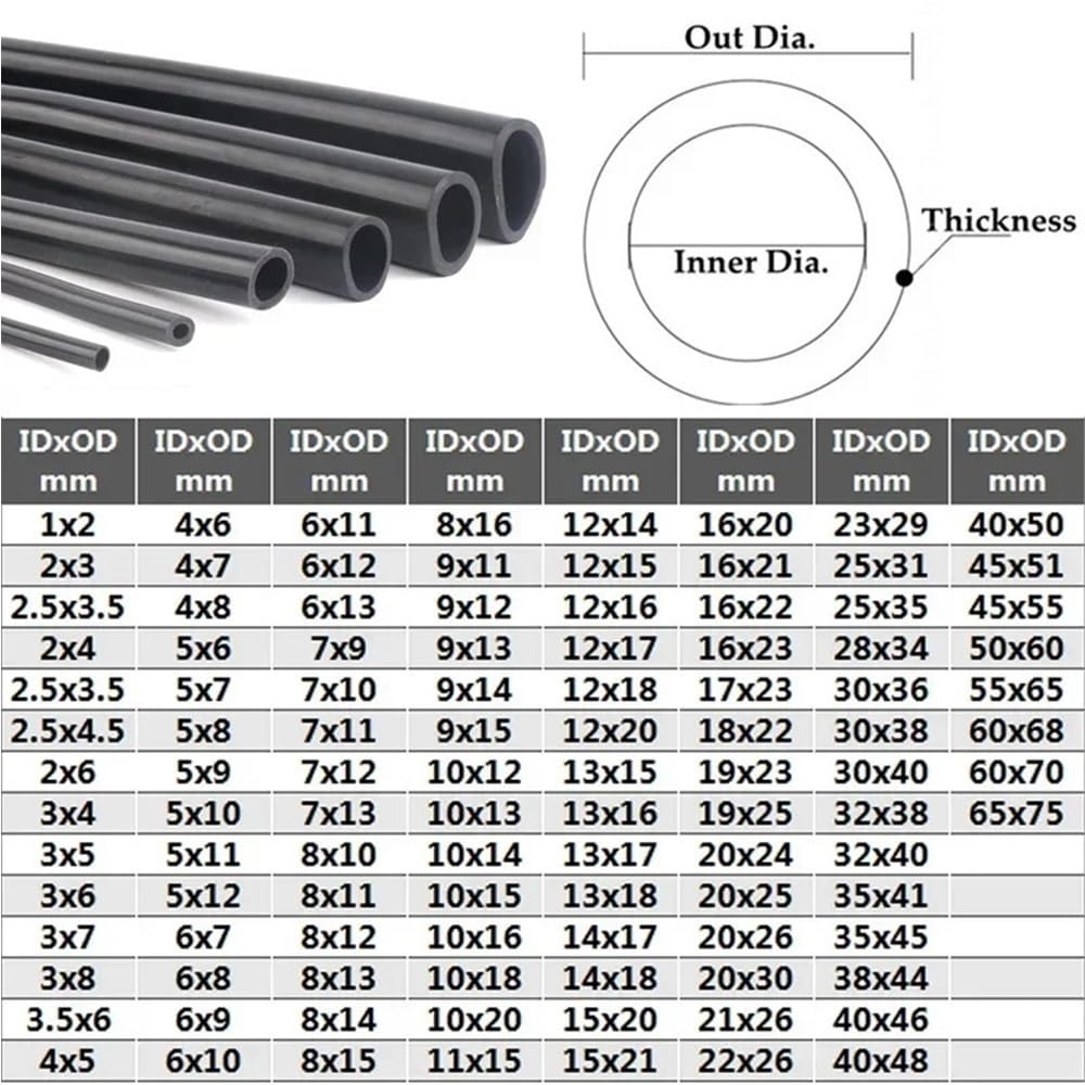 3 Meter flexibler weicher Gummischlauch for Aquarium-Luftpumpen, schwarzer Silikonschlauch mit Innendurchmesser 1 mm bis 23 mm, Hochdruck-Tankrohr(15MM*21MM)