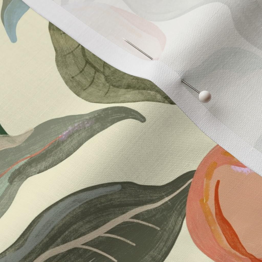 Spoonflower Fabric - Peaches Fruit Leaves Botanical Floral Food Sage Green Peach Printed on Petal Signature Cotton Fabric Fat Quarter - Sewing Quilting Apparel Crafts Decor