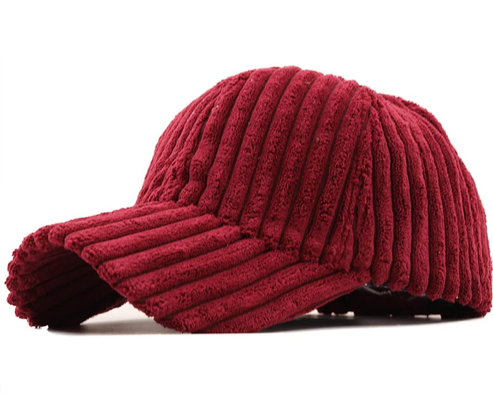 Womens Corduroy Baseball Cap Winter Warm Adjustable Baseball Hat for Outdoor Travel, Winered, One size
