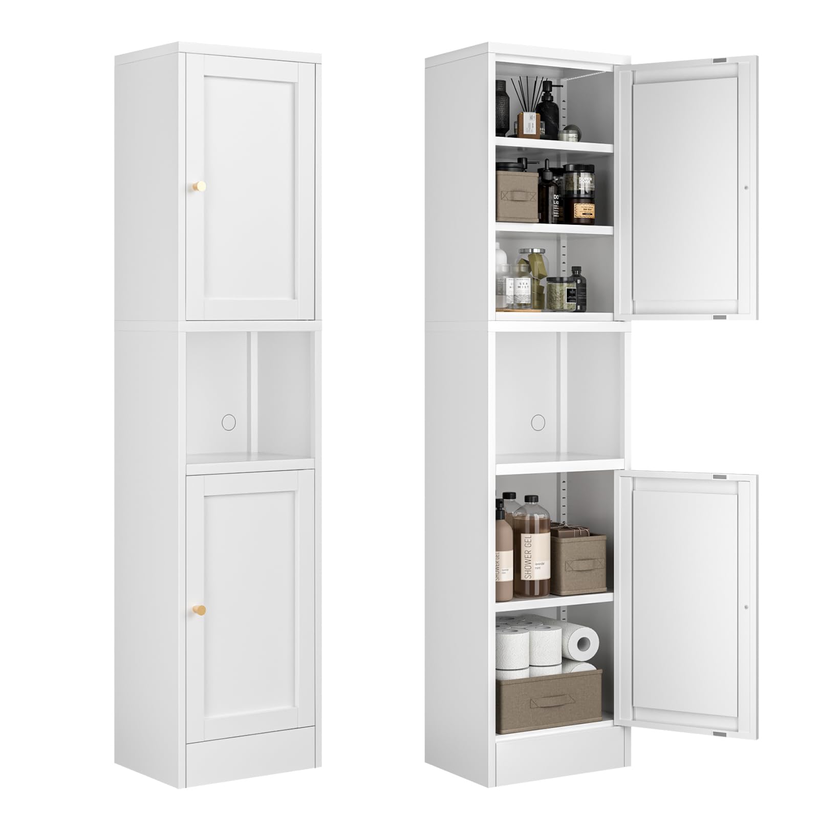 Bevivog Tall Bathroom Storage Cabinet, Slim Tall Metal Cabinet with Open Compartment,Freestanding Narrow Stroage Cabinets for Bathroom, Entryway, Slim