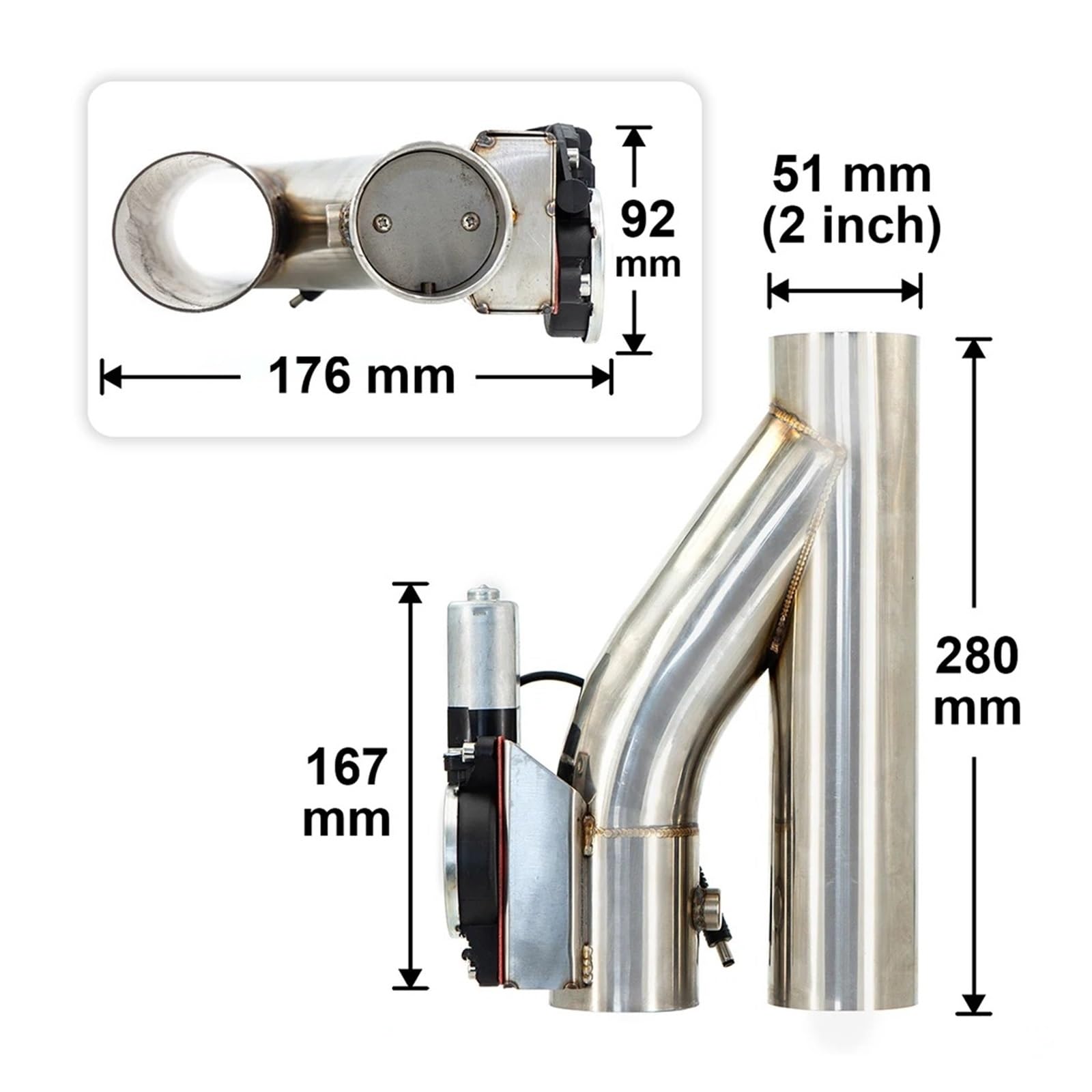Valvola EGR Ricircolo Gas Scarico Valvola Di Intercettazione Elettrica Dello Scarico Universale Per Tubi A Y In ACCIAIO INOSSIDABILE Da 2 "/2,5''/3" Con Pulsante Remoto YYR