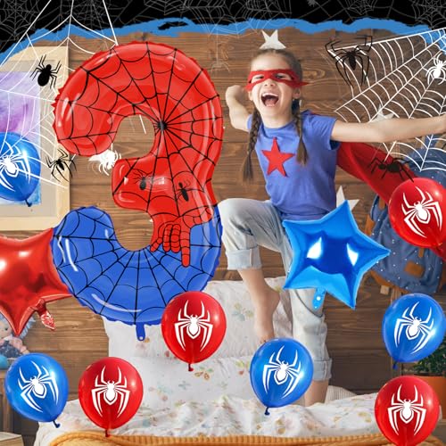 Image of 15 Pcs Spider Birthday Decorations 40 Inch Giant Number 3 Foil Balloon Star Foil Red Blue Balloons Birthday Party Decorations for Boys Kids Girls Anniversary Baby Shower Party Supplies Gifts