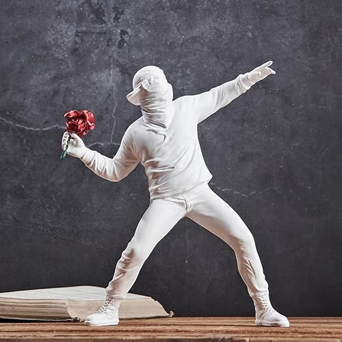 Newmyth Flower Throwing Statue Flower Thrower Sculpture, Man Figurines Home Decor For Shelves, Resin Art Craft Desk Decoration For Living Room Bookshelf Collection Ornament Gift (White) #TOP8