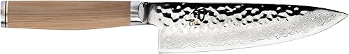 Miniatura 7 de Shun Premier Blonde Chef Knife, hoja de acero inoxidable VG-MAX de 8 pulgadas con acabado Tsuchime y mango Pakkawood, cubiertos hechos a mano en