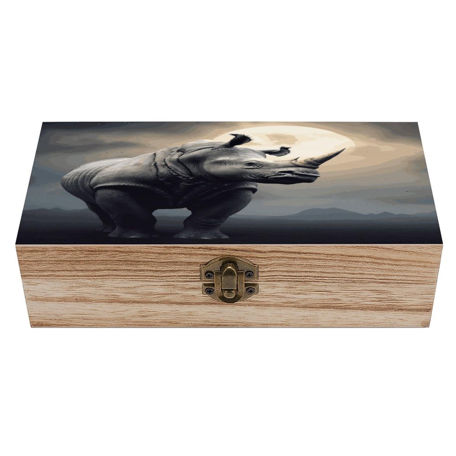 FekiLoot Natural Wooden Keepsake Box with Hinged Lid, 8x4 Inch Rhino Memory Box, Wood Jewelry Organizer & Trinket Holder, Gift for Men Women Anniversary Wedding
