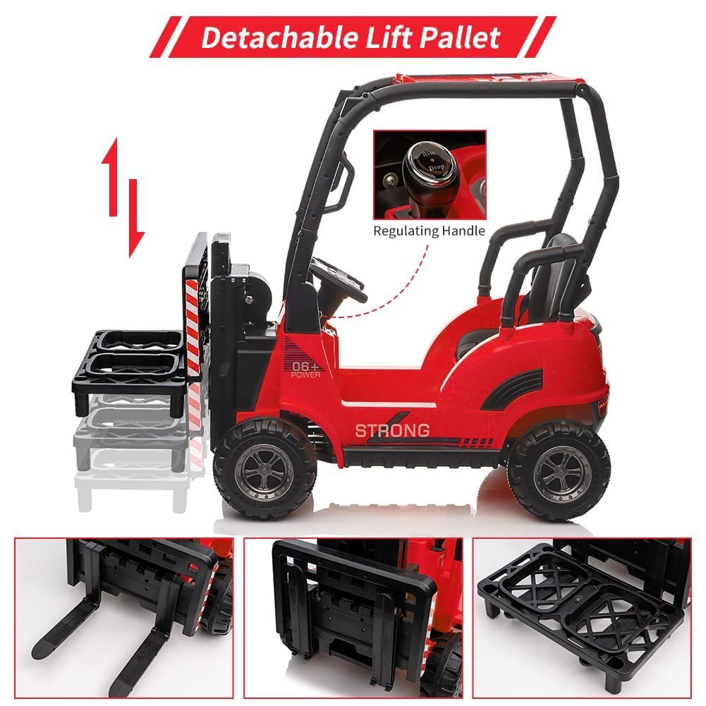 12V Tracteur Électrique Enfant avec Fourche de Levage et Plateau Détachable