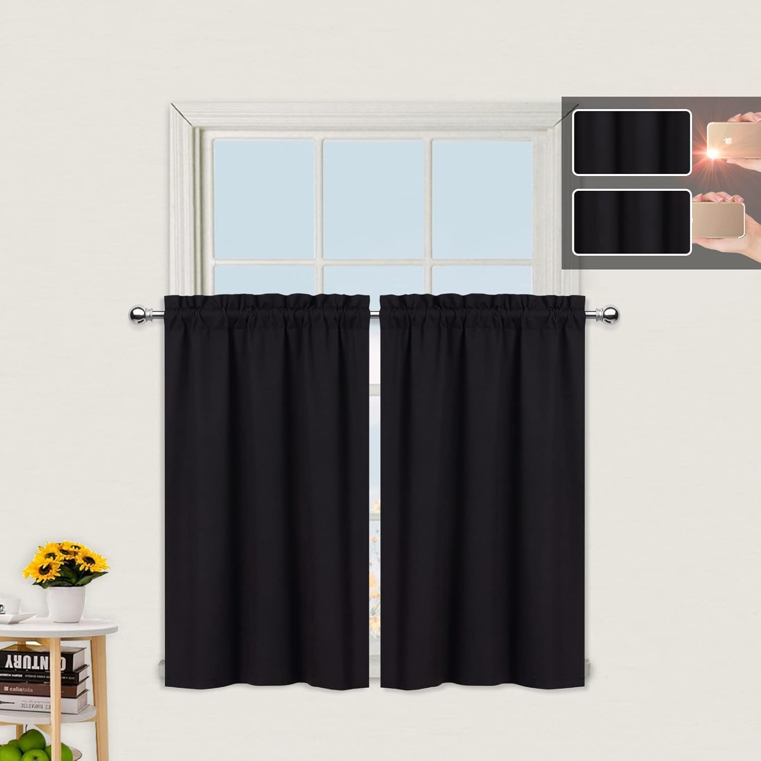 CAROMIO Kitchen Curtain Cafe Curtain Blackout 36 Inch Tier Curtains Window Treatment Rod Pocket for Home Decor 2 Panels for Bathroom, Living Room