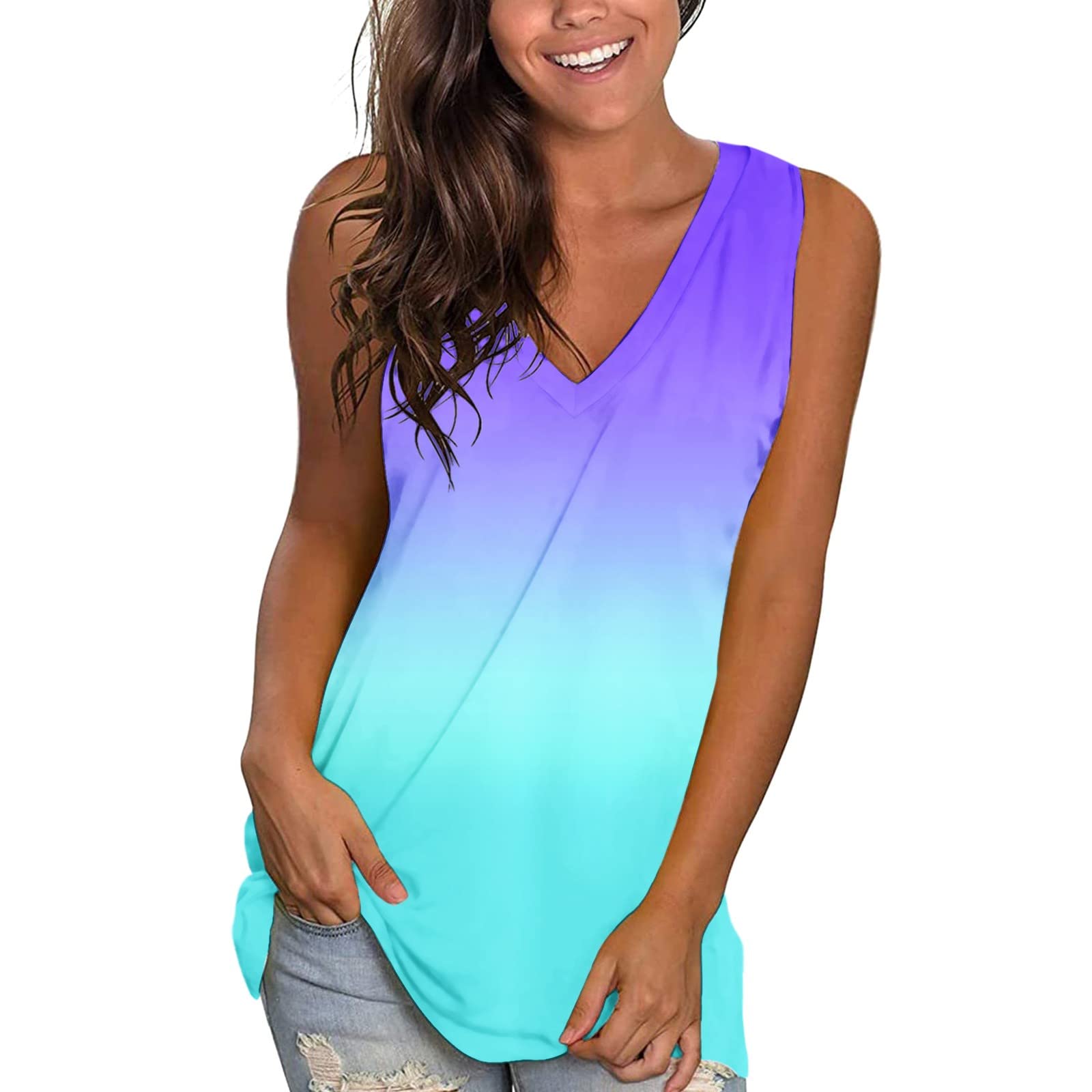 Fulidngzg Top Deportivo Mujer Blusa Gym Camisetas Tirantes Anchas Cuello V Camiseta Sin Mangas Vintage Fitness Camiseta Blanca Largo Camiseta Deporte Chaleco Elegante