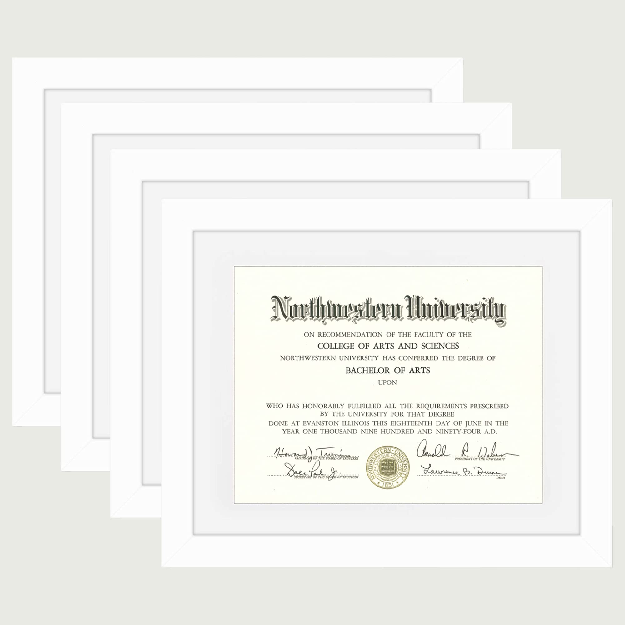 FRAMANEX WHITE 11X14 Inch (28X36 CM) Diploma Certificate Degree Frame, Display Pic Size 11X8.5 (28X22 CM) with White Mount or 14X11 Without Mat, Aperture Display A4 Document Frame (Pack of 4)