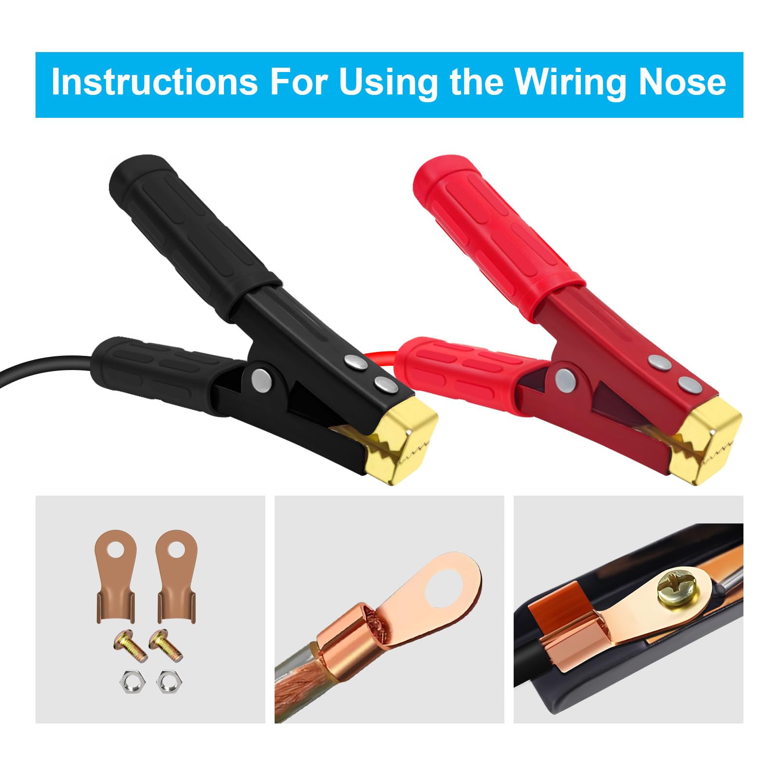 Câbles Batterie Voiture Pinces Crocodiles 100A QWORK - Lot 4 Pièces Cuivre Pur - Rouge Et Noir - Pour Batterie Voiture Camion Accessoires Câblage électrique