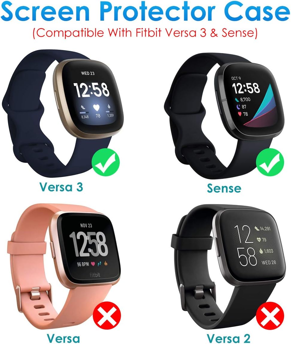 CAVN 4-Pack Screen Protector Case Compatible with Fitbit Sense/Versa 3, Screen Protector TPU Protective Screen Cover Saver Bumper for Sense Smartwatch (Rose Gold/Soft Gold/Rose Pink/Purple)