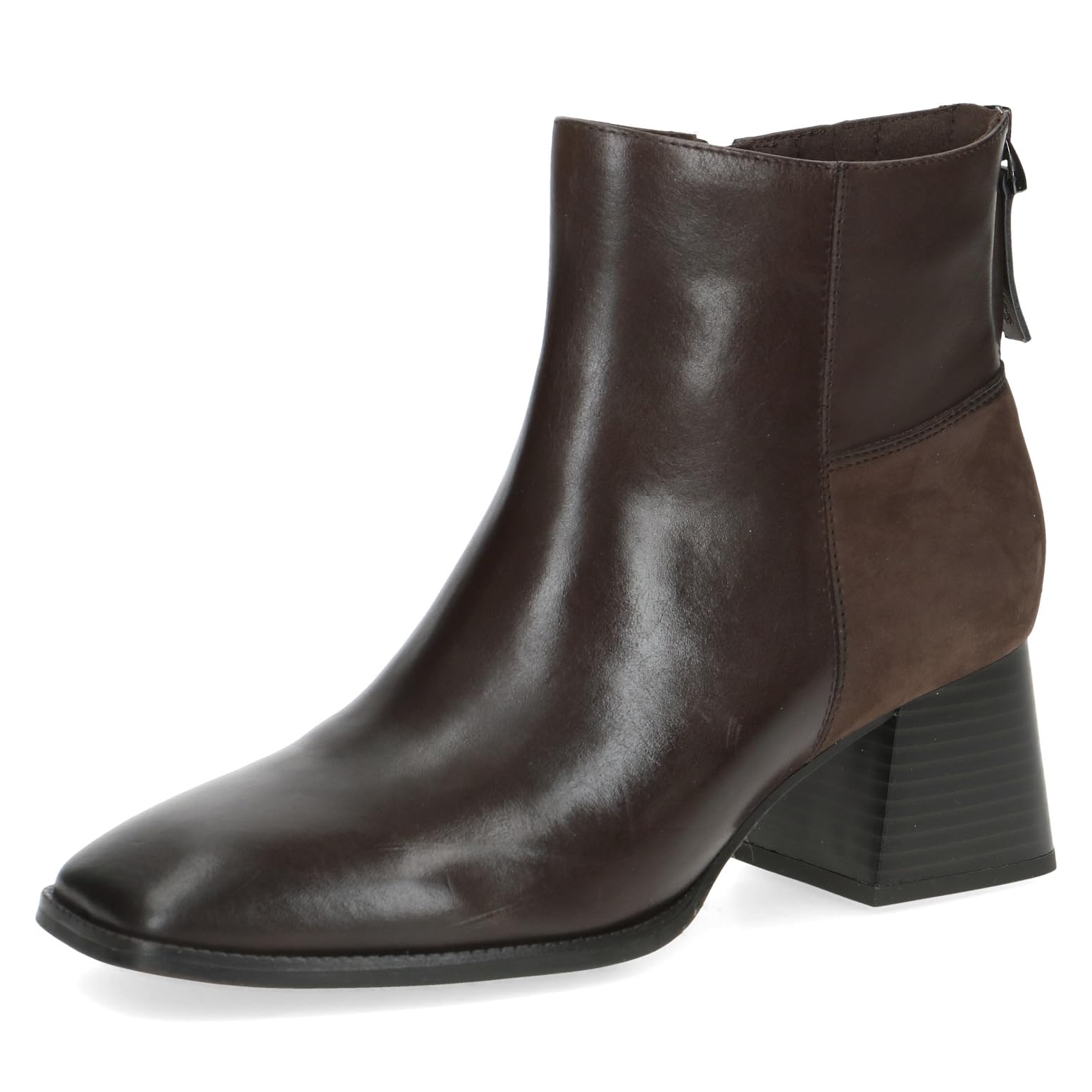 Caprice Women's ankle boots with heel made of leather Block heel Width G, Brown (Dk Brown Comb), 5 UK