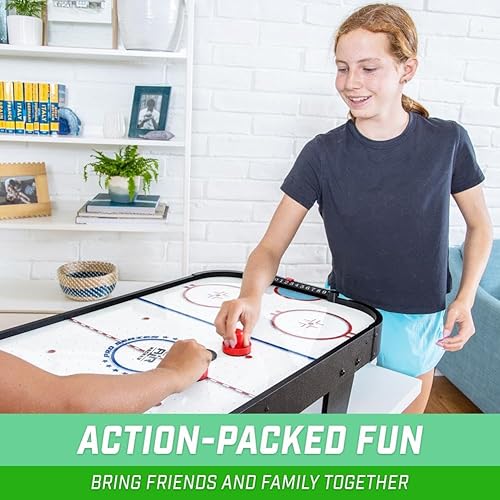 Miniatura 5 de GoSports Juego de hockey de aire de mesa de 40 pulgadas para niños, motor de salida de CA, negro o roble