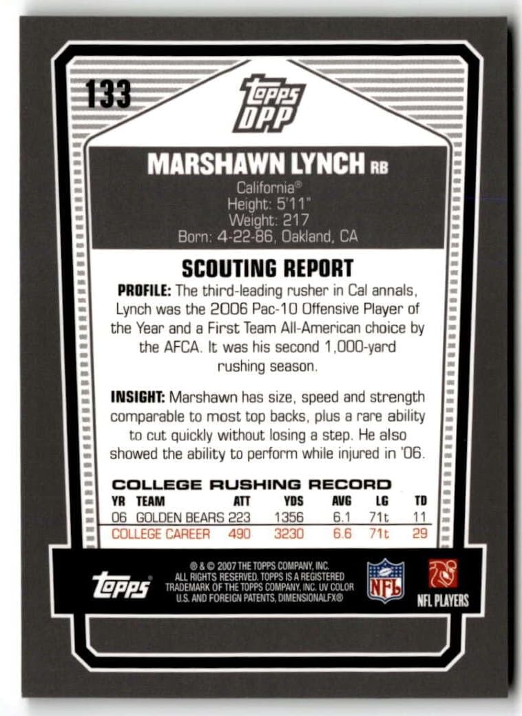2007 Topps Draft Picks and Prospects Chrome Black #133 Marshawn Lynch ROOKIE CARD