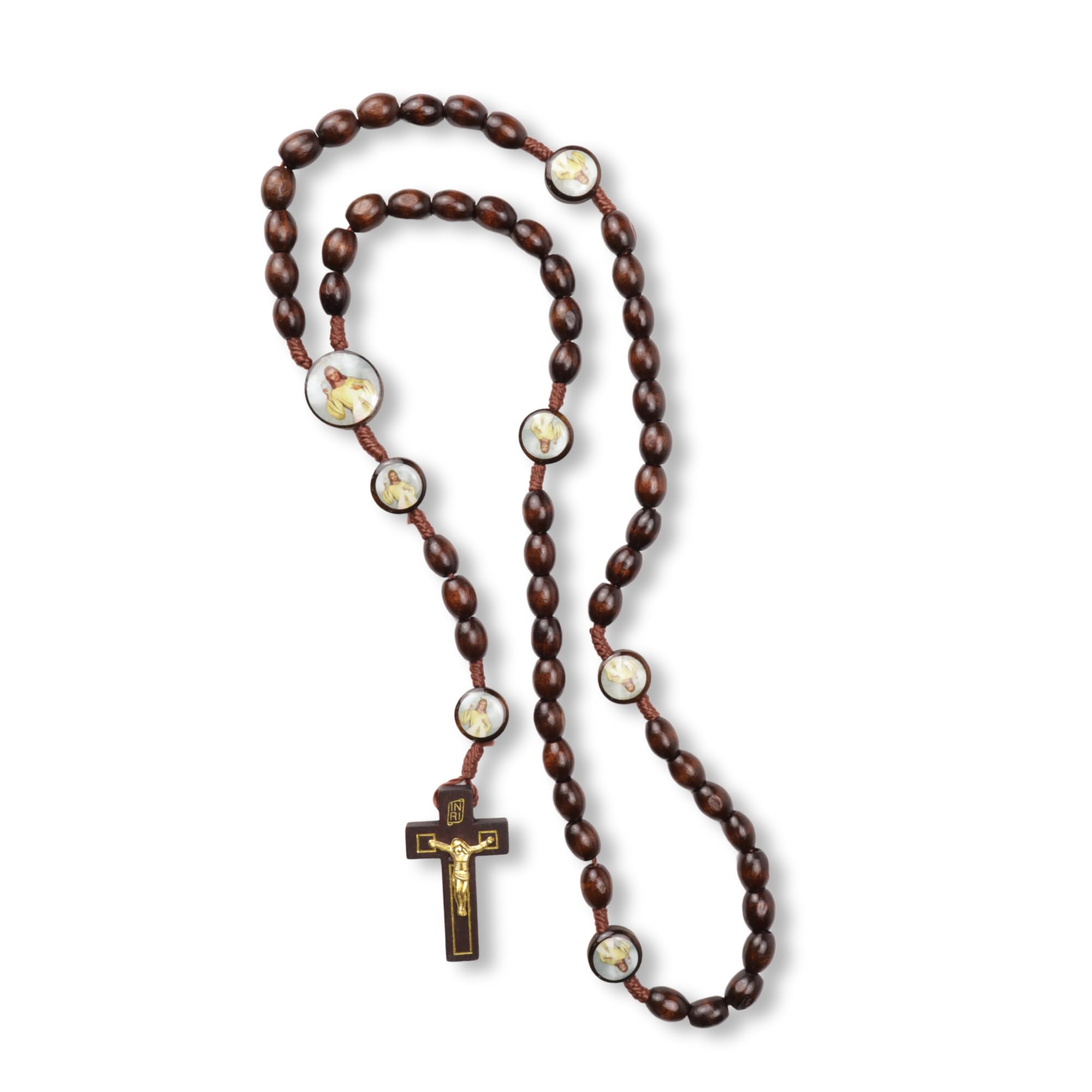 Needzo Divine Mercy Catholic Rosary with Dark Wooden Beads for Men and Women, 20 Inches
