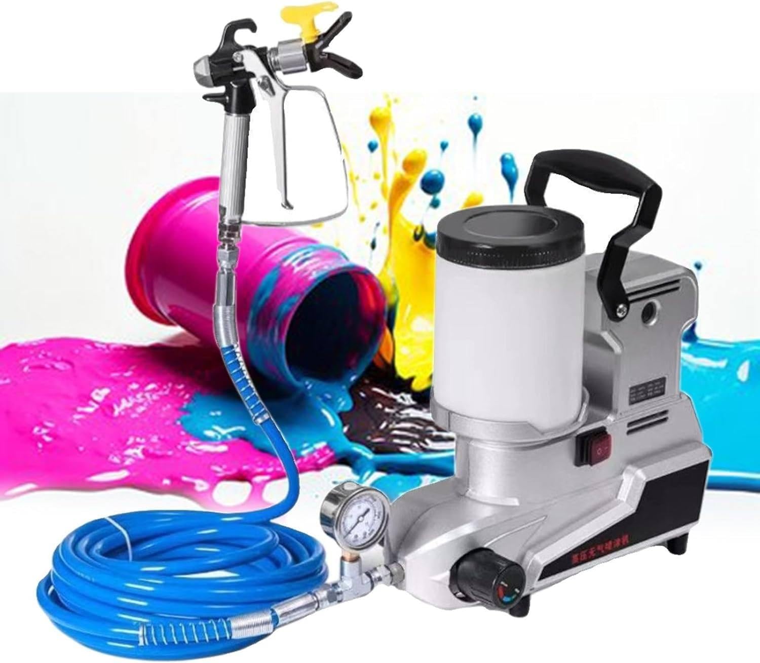 Pulverizador de pintura sin aire de alta presión, 1600 W, 120 MPa, pulverizador eléctrico con manguera de 16.4 pies y tolva de 0.66 galones, pulverizador de pintura de látex a base de agua para