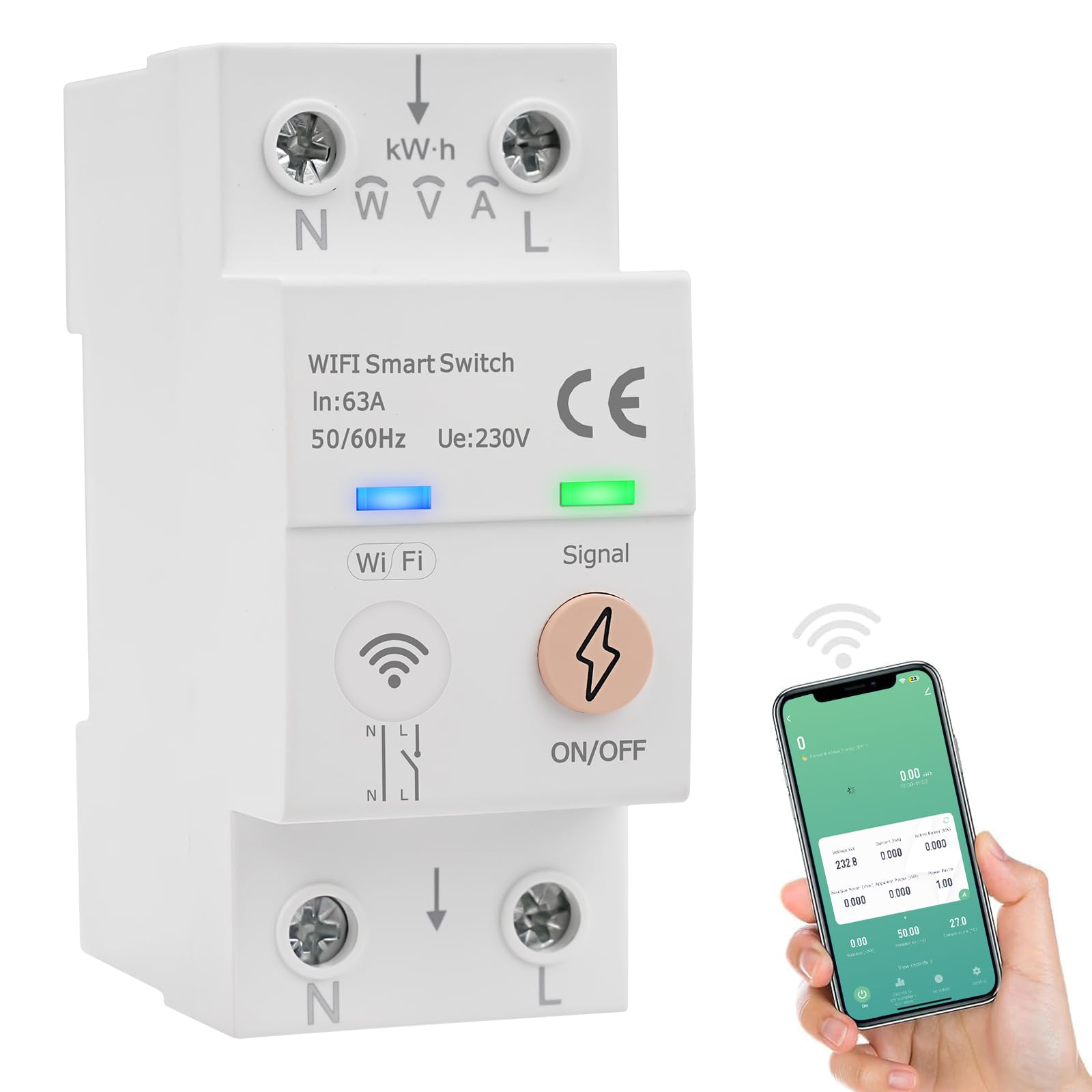 Interruptor wifi inteligente 63A Tuya Control por voz disyuntor wifi inteligente Medidor de Energía AC 80-300V interruptor remoto Protección contra sobrepresión sobrecorriente y sobrecarga