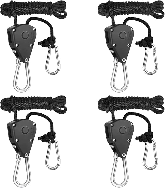 Lucywey 2 Pairs Ratchet Ropes 1/8" Heavy Duty Ratchet Hangers Ratchet Hangers Rope Adjustable Rope Ratchet Hangers for Grow Room Equipment Flowers Plants