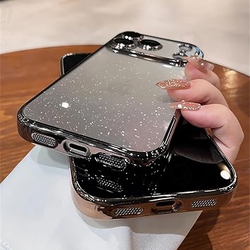 iPhone16 Pro Max用 高級透明グリッタークリアスリムケース バンパーレンズガラスハードカバー(iPhone16 Pro Max/チタンSFPC対応)