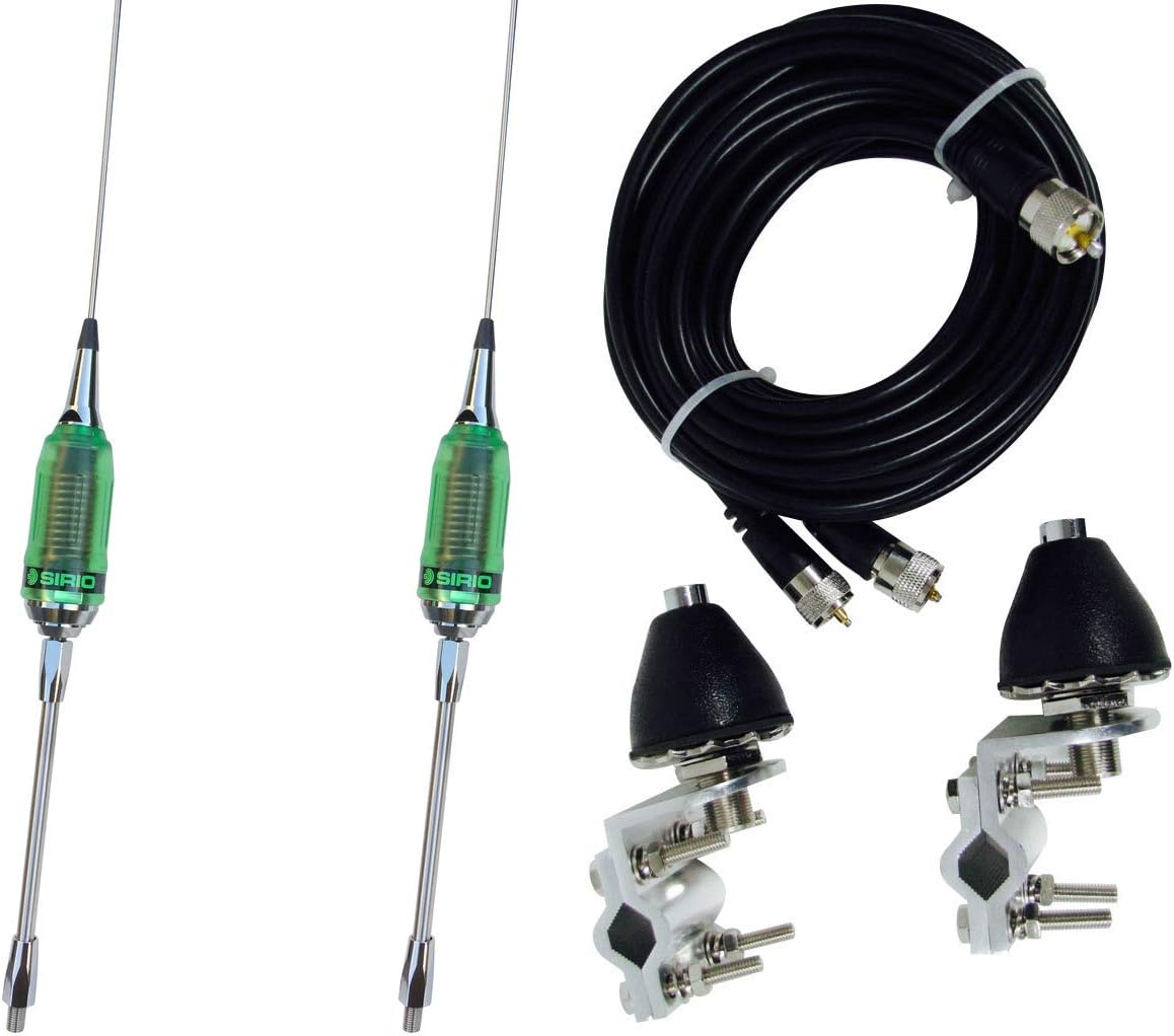 2 Sirio Performer 5000 3/8 LED Trucker Antenna, 18FT Dual Coax, Brackets & Studs