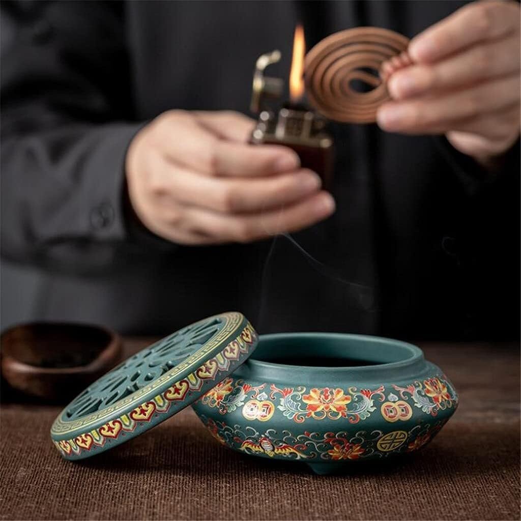Painted Pottery Mythical Beast Ceramic Incense Burner, Coil Incense Holder for Home Decoration, Office, and Yoga Space