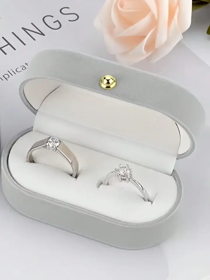 1 caixa de anel de veludo luxuoso de pelúcia com fecho magnético, elegante suporte oval de aliança de casamento para proposta, noivado e cerimônias de voto, slot extra largo para anéis duplos, brincos