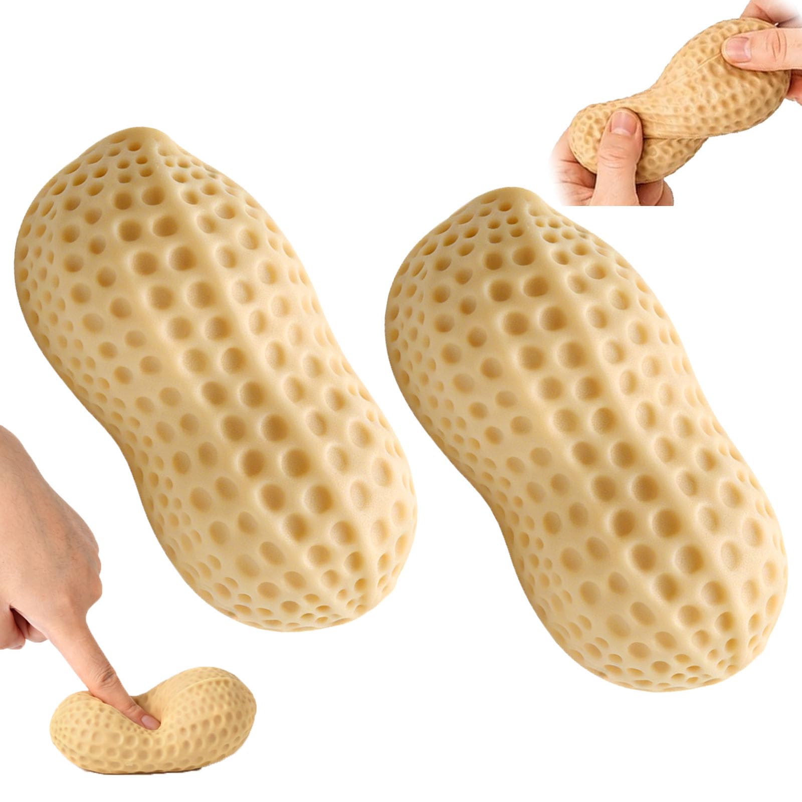 2PCS Peanut Squishy Stress Balls, Realistic Peanut Fidget Toys, Slow Rising Sensory Squeeze Toy, Cute Food Squishies for Kids Adults, Desk Decor Party Favours Stocking Fillers — image 1
