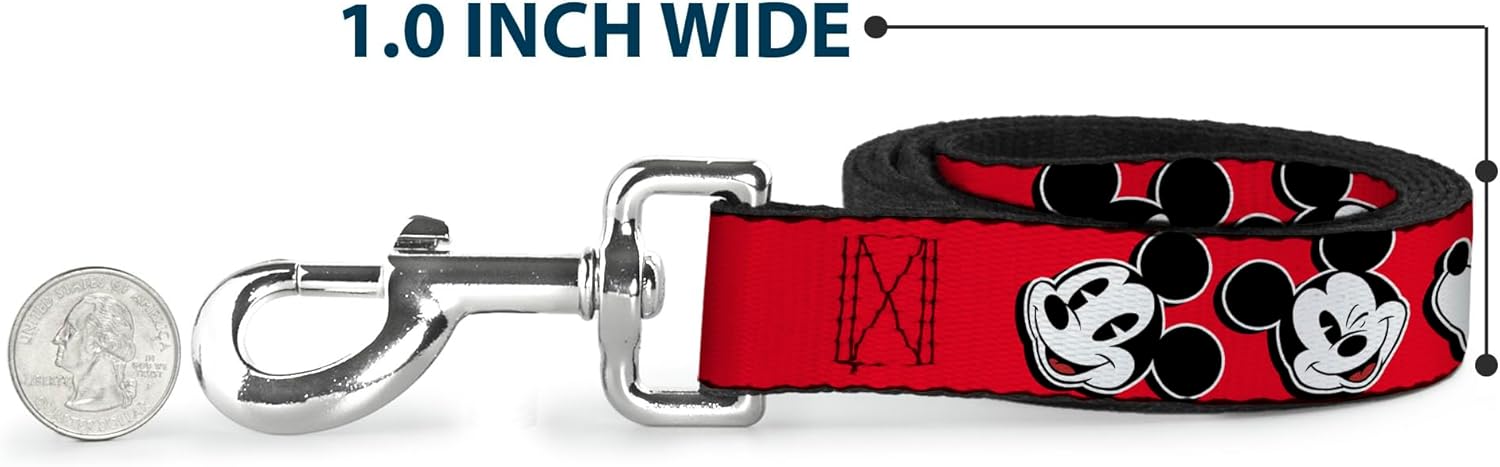 Buckle-Down Pet Leash - Mickey Mouse Expressions Red/Black/White - 6 Feet Long - 1" Wide