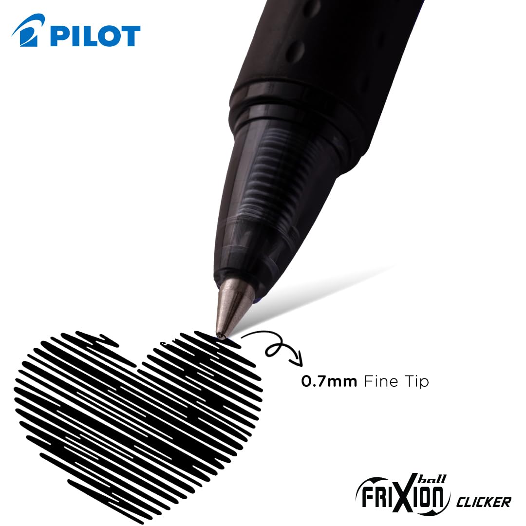 Pilot Frixion Clicker 0.7mm Fine Point Roller Ball Pen with Comfortable Dimpled Grip & Inbuild Eraser | Black Ink, 1 pcs - Image 5 thumbnail