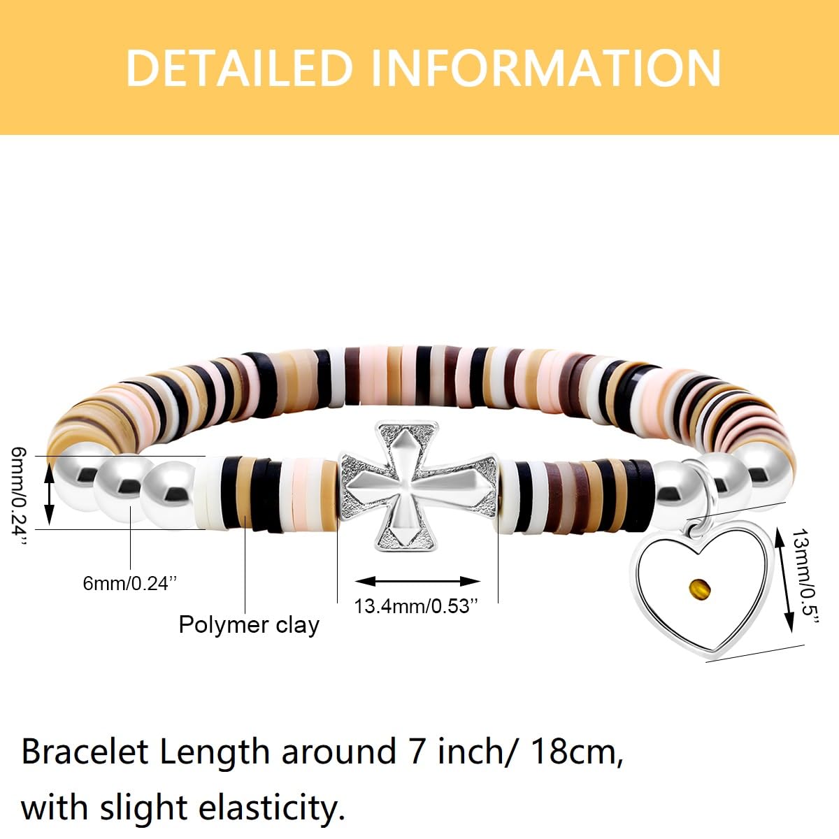 LLXYWJ Pulseras de Cuentas de Arcilla polimérica Heishi de Vinilo, Estilo Degradado, Pulsera Cruzada Lateral a la con Dije de corazón y semilla de Mostaza