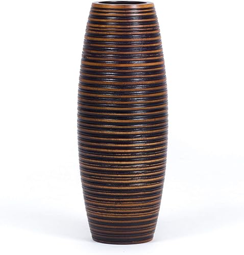 Miniatura 5 de Leewadee Jarrón marrón para decoración del hogar, florero bohemio de madera para hierba de las pampas, 14 pulgadas de alto