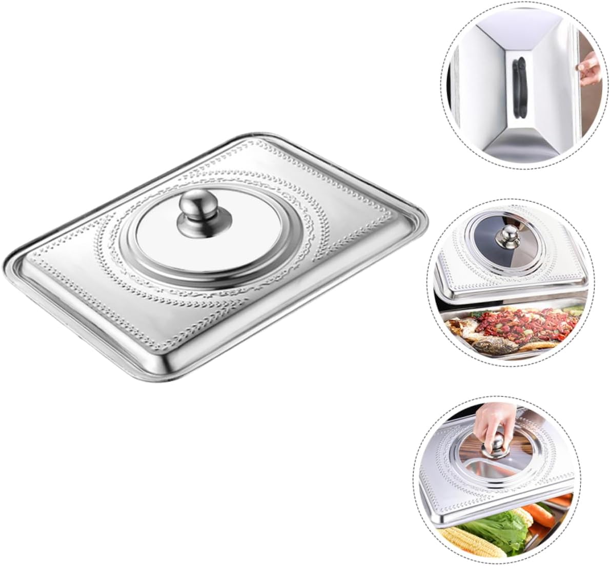 Zerodeko 2Pcs Stainless Steel Pot Lid Kitchen Covers for Grilling Baking Roasting Multifunctional Cookware Lids for Restaurant Supplies