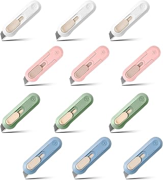 12 Pack Retractable Box Cutter with Safety Blade   Small Utility Knife for Cardboard, Letter & Parcel Opening   Ideal for Office, Home, Crafts, Arts and Hobby