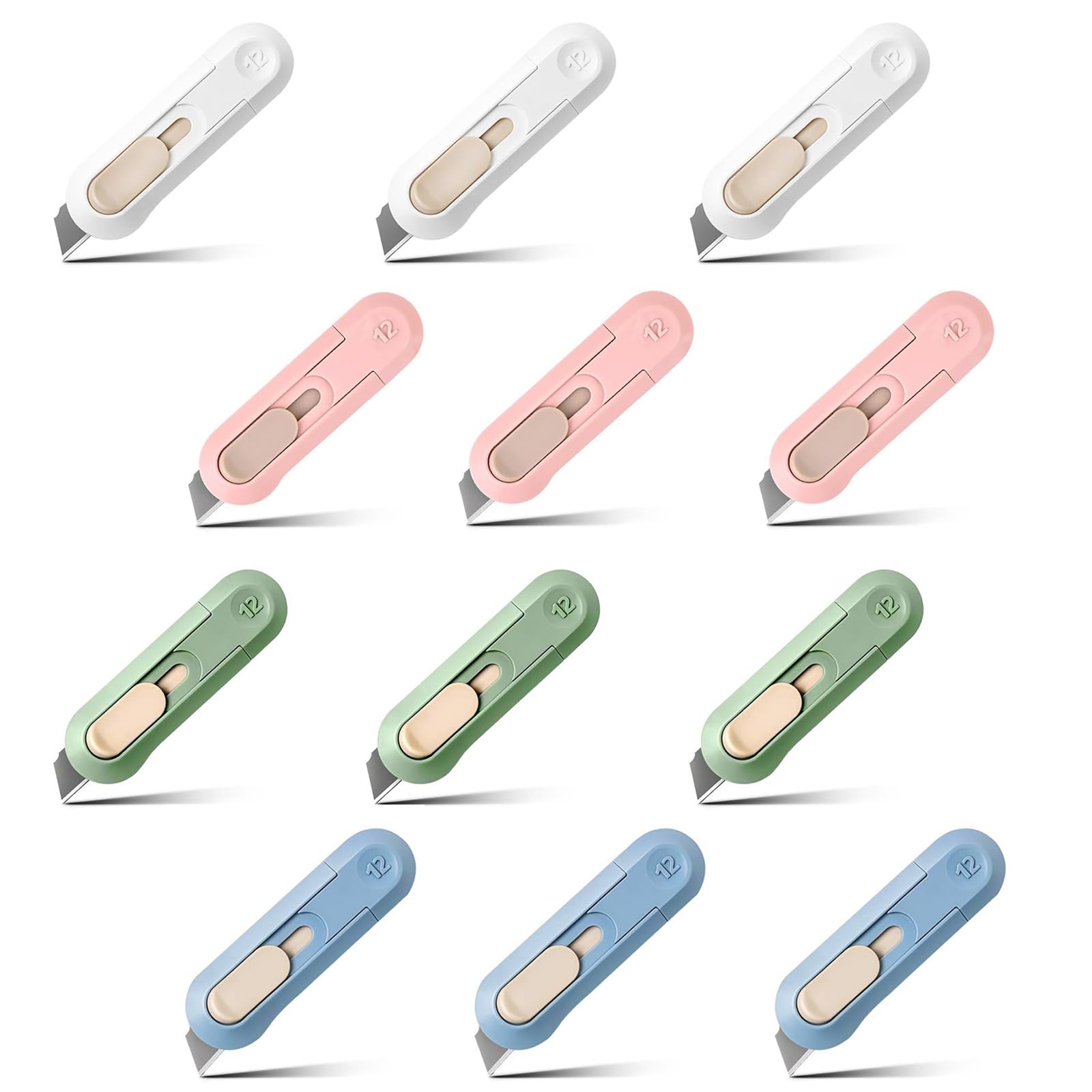 12 Pack Retractable Box Cutter with Safety Blade – Small Utility Knife for Cardboard, Letter & Parcel Opening – Ideal for Office, Home, Crafts, Arts and Hobby