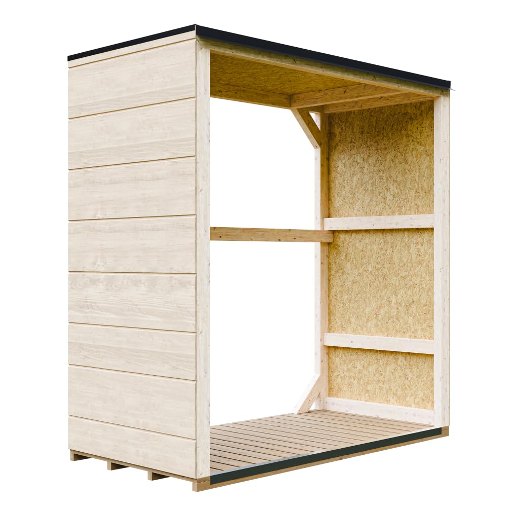 Legnaia da esterno 1,14 m² - 75 x 153 x H159 cm - Deposito da giardino per la legna resistente alle intemperie - TIMBELA M980-1-TERRA BROWN