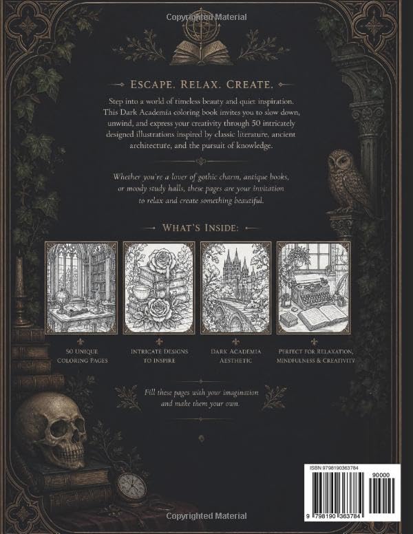 A Gothic Aesthetic Coloring Book for Adults: 50 Intricate Designs of Vintage Libraries, Secret Studies, and Scholarly Mysteries for Relaxation and Creativity image 3