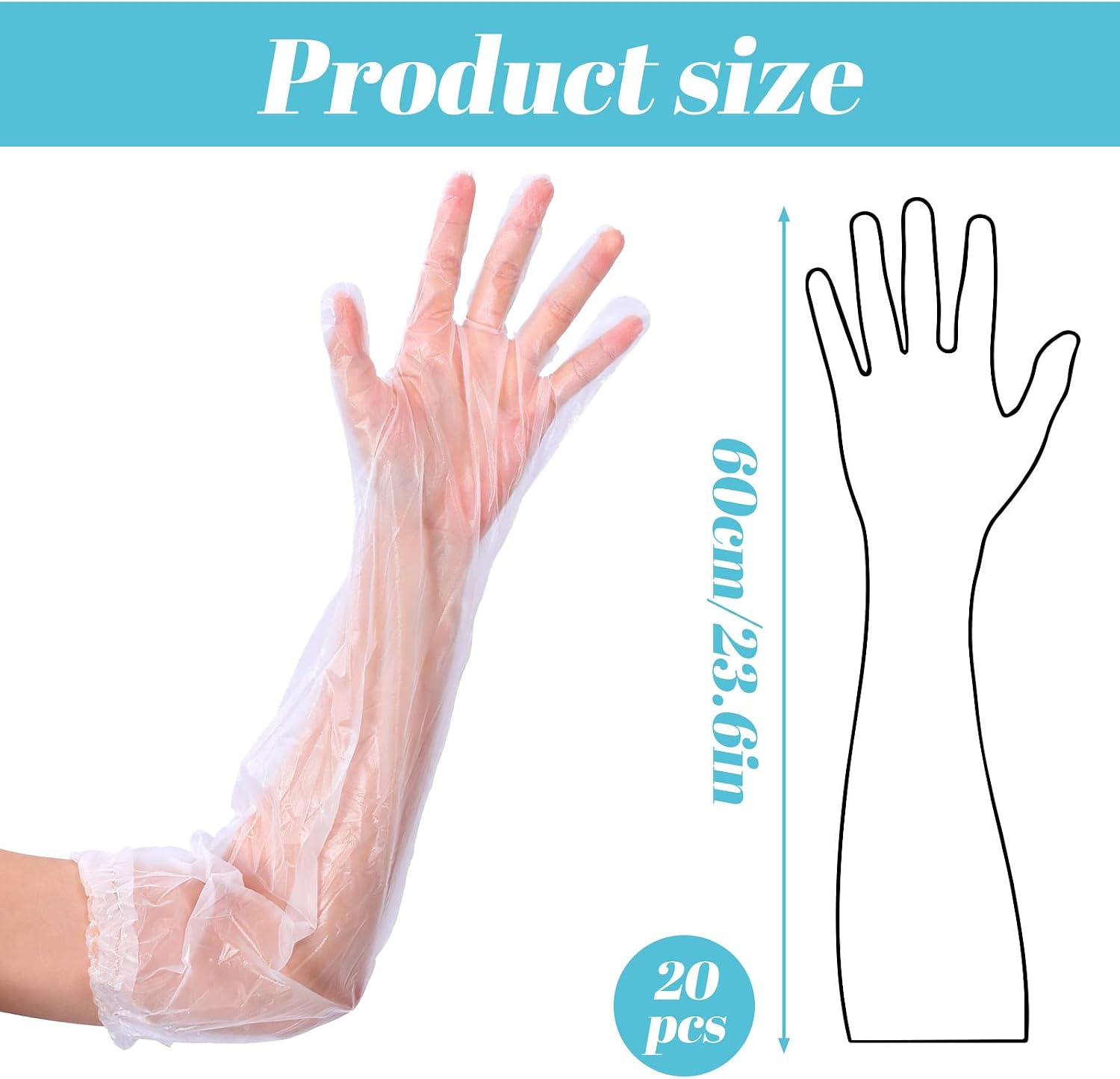 Tucnoeu 20pcs Long Disposable Gloves, 23.6in Long Gloves for Cleaning, Waterproof Rubber Glove for Household, Kitchen, Dishwashing, Gardening