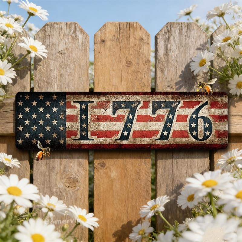 Decorative Tin Sign 1776 with Distressed American Flag Vintage Patriotic Design 100% Aluminum Rustproof Corrosion Resistant for 4th of Independence Day and Patriotic Themed Wall 4 * 16Inches image 4
