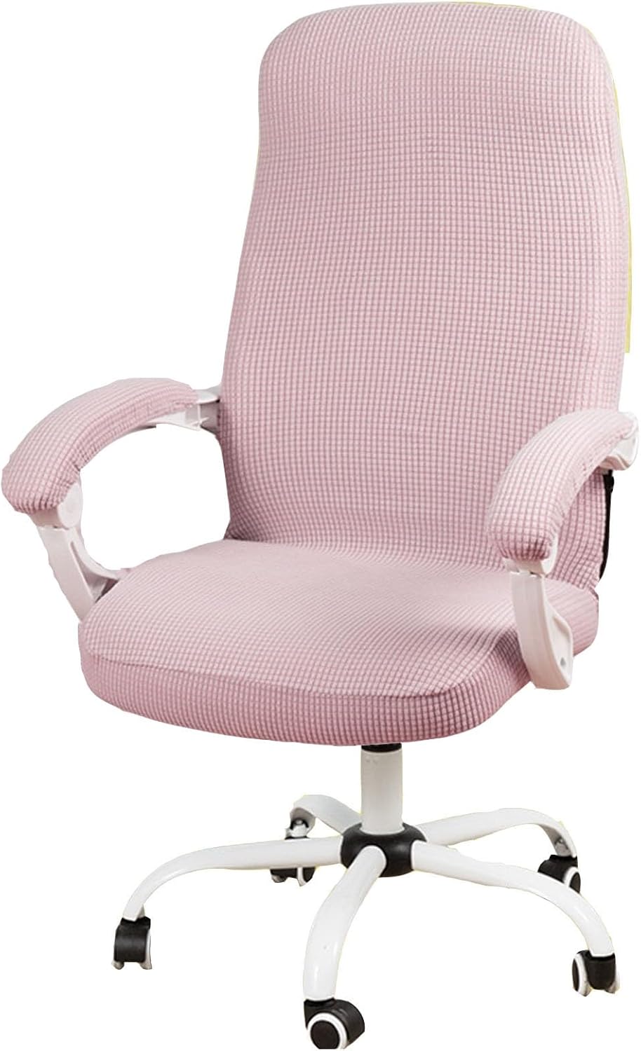 Office Chair Cover Water Repellent Jacquard Armrest Swivel Chair Slipcovers Removable Stretch Universal Computer Chair Cover M with Chair Arm Cover(Pink)
