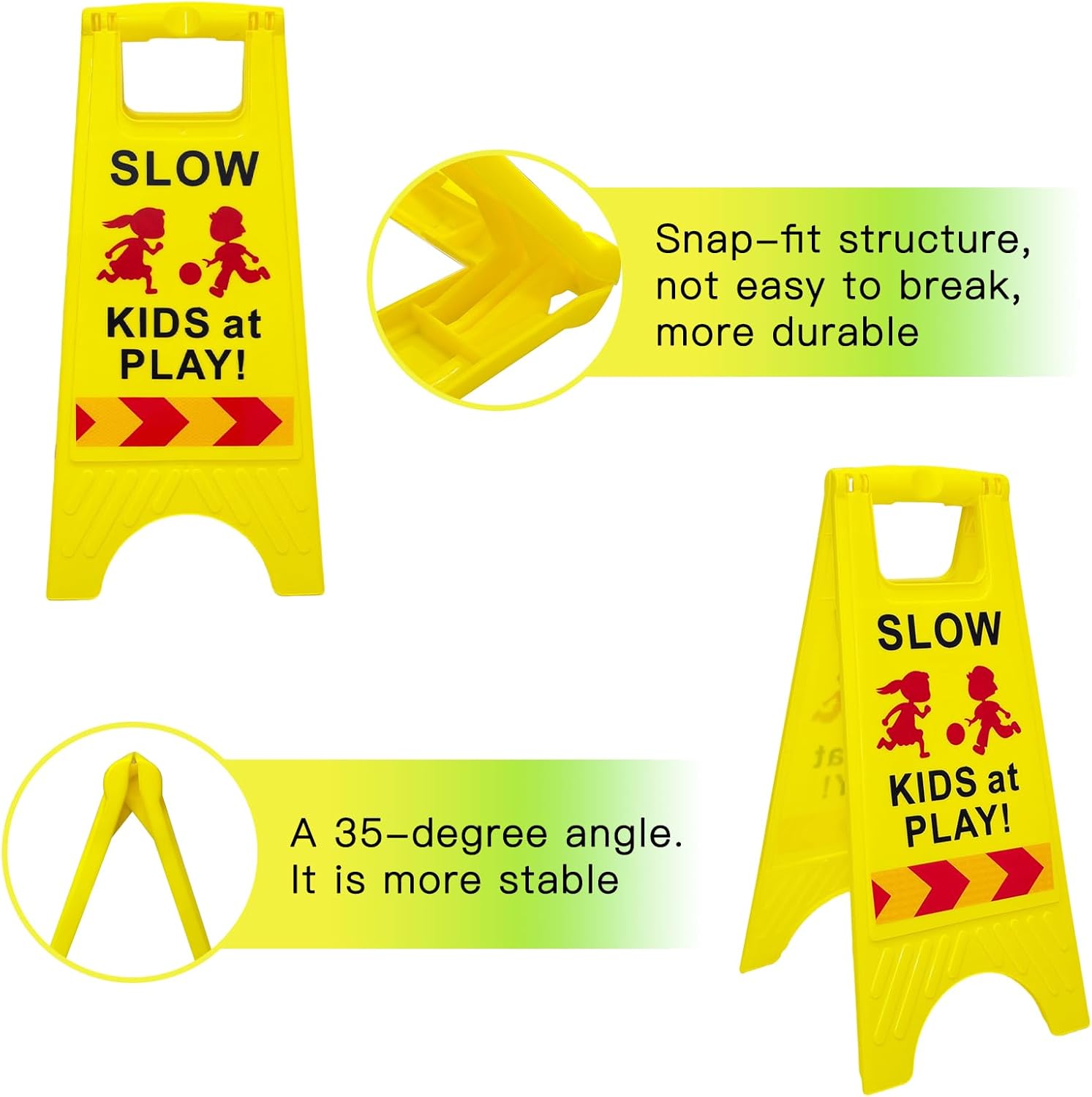 slow kids at play sign, children at play safety signs with double-sided text and graphics with reflective tape for street neighborhoods schools park sidewalk driveway yellow 2pack yellow medium