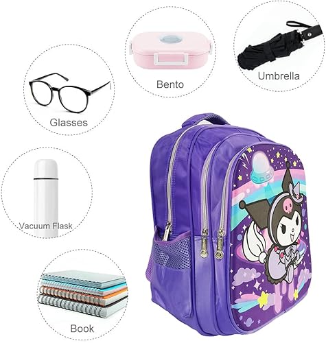 Miniatura 3 de Mochila de dibujos animados de 16 pulgadas, elegante mochila casual con múltiples compartimentos, Negro02, Mochilas Daypack