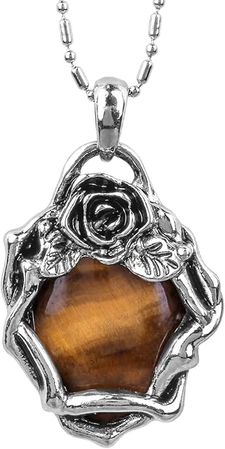 Nupuyai Vintage Oval Crystal Stone Necklace for Women, Retro Flower Wrap Healing Stone Pendant with Chain
